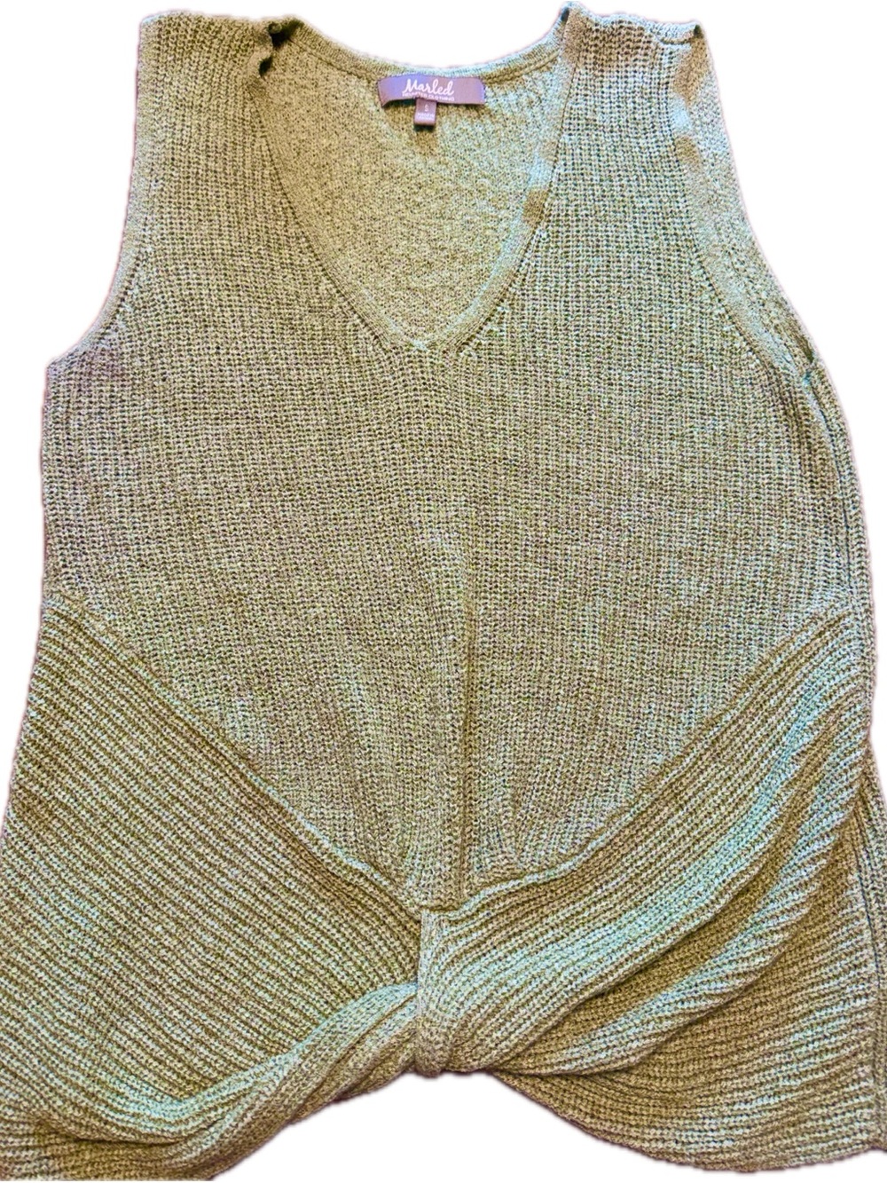 Marked Knit Sleeveless V-Neck Twist Front Tank - Sage Green